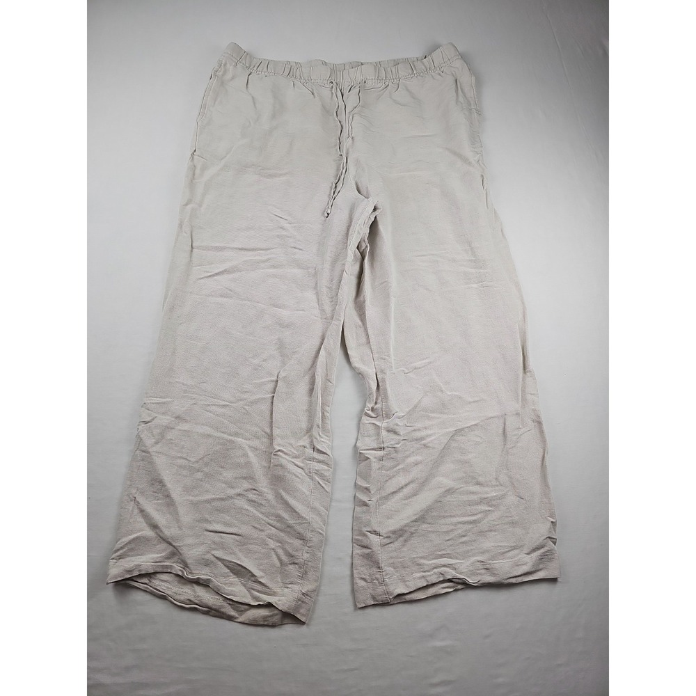 H&M Women's Linen Blend  Size XL Pull On Cream Relaxed‎ Pants  Summer Beach